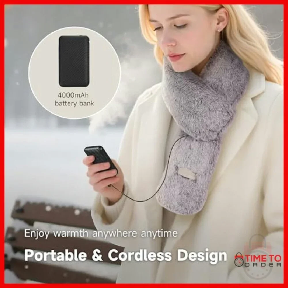 Heated Scarf with 3 Heat Settings, Portable Neck Warmer, 4000mAh Power Bank